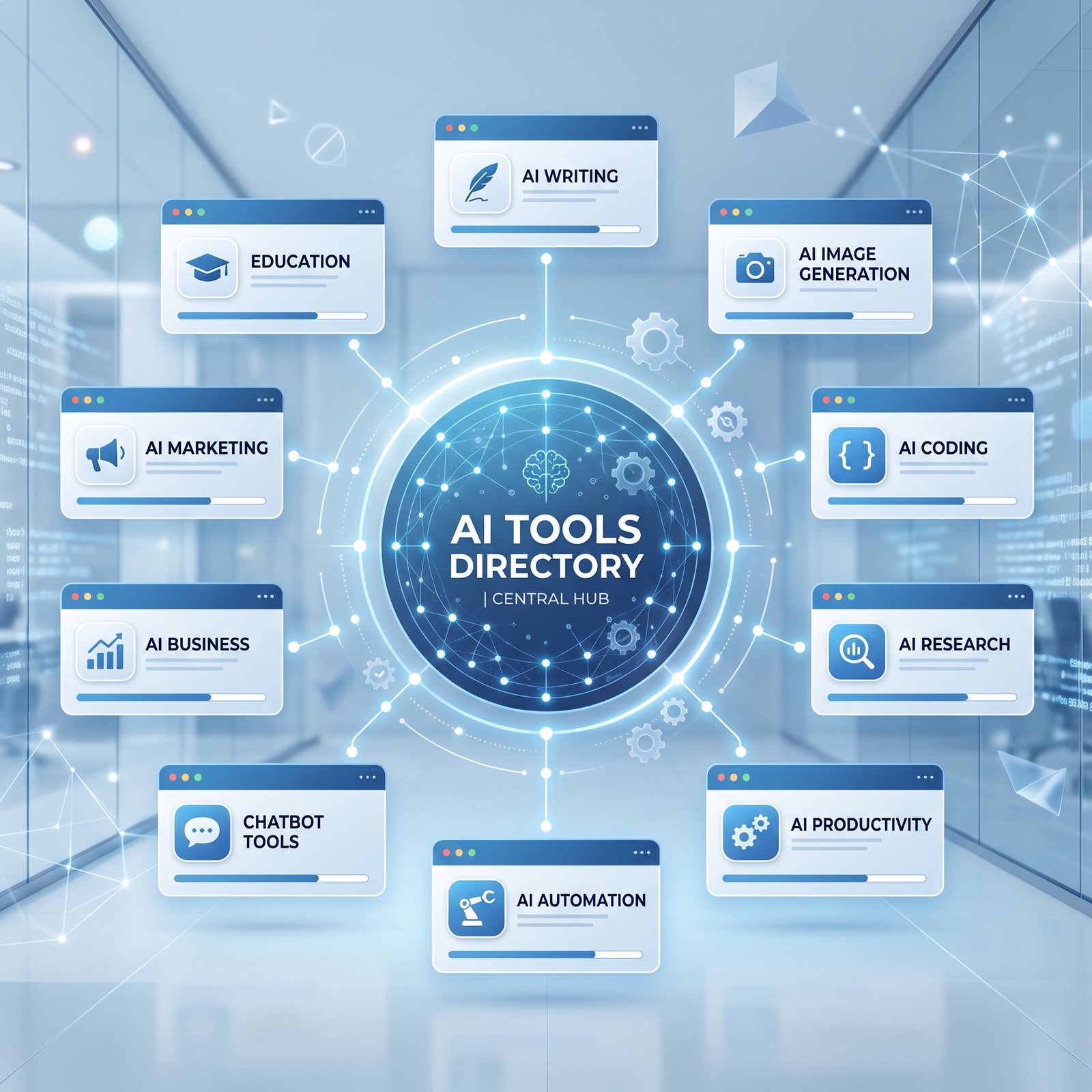 AI tools directory showing multiple AI software categories and tools
